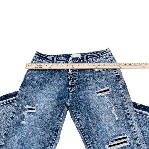 Petra 153 Jeans Distressed High-Rise Flare-Leg Jeans size 13/30 acid wash button - Picture 4 of 11